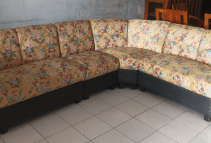 Sofa Sudut L Kuning Motif Bunga